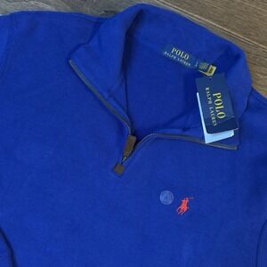Polo Ralph Lauren Men's Quarter Zip Pullover Cotton Sweater Large Blue New $125